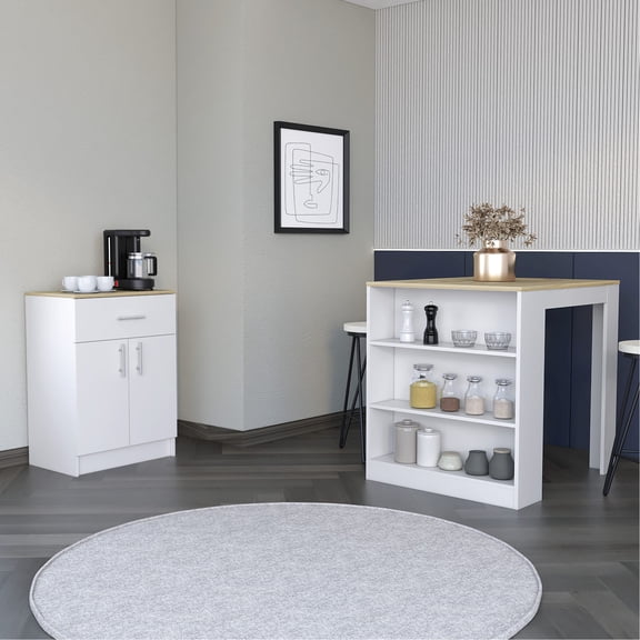 2 - Piece Kitchen Furniture - Intuitive Interlocking & Visual Assembly Guide - Kitchen Island & Pantry Usage - Durable Particle Board Construction