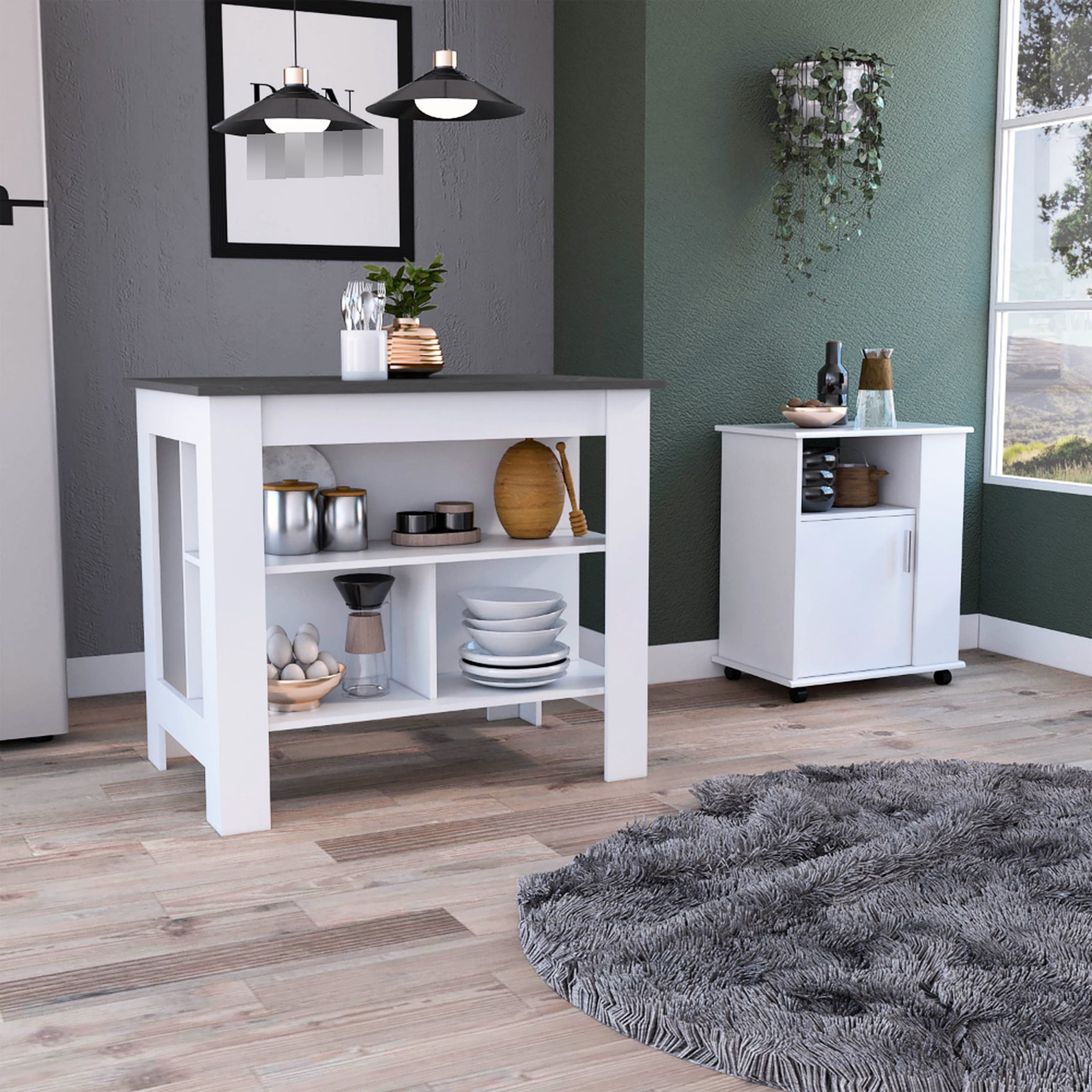 Island Lower Module 2 Piece Kitchen - Island & Lower Microwave Pantry Cabinet In White ...