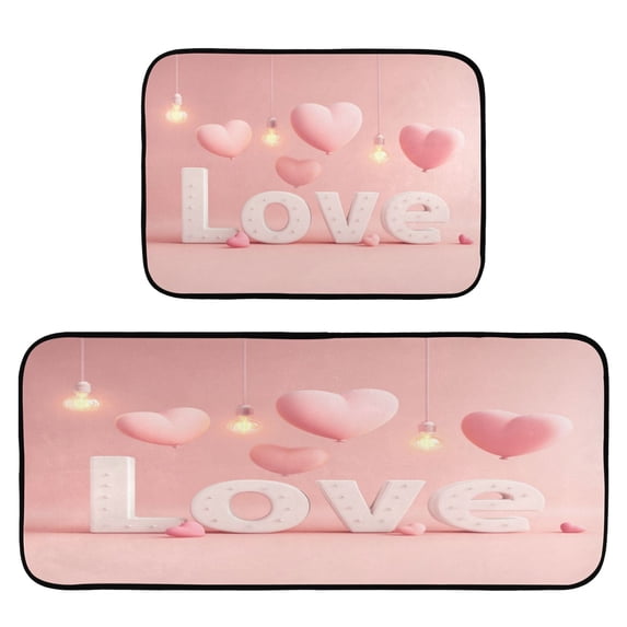 2-Piece Kitchen Mat Set Non Slip Washable Floor Mats Decorative Rugs for Kitchen Sink Laundry 3d Love Pattern