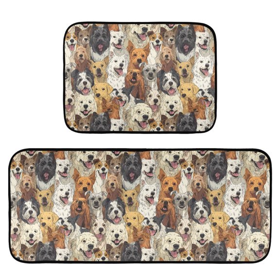 2-Piece Kitchen Mat Set Non Slip Washable Floor Mats Decorative Rugs for Kitchen Sink Laundry A Large Group Of Dogs