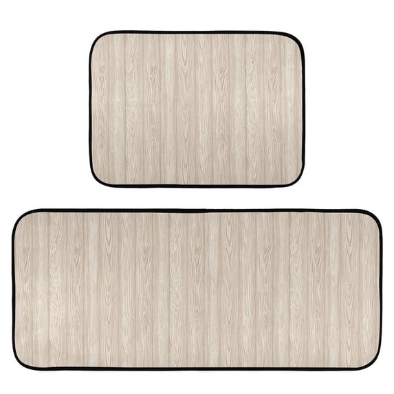 2-Piece Kitchen Mat Set Non Slip Washable Floor Mats Decorative Rugs for Kitchen Sink Laundry Beige Wood Grain Pattern