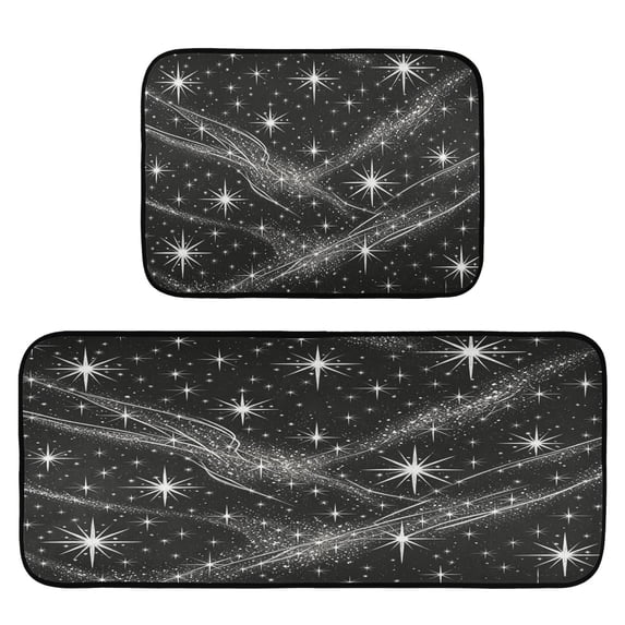 2-Piece Kitchen Mat Set Non Slip Washable Floor Mats Decorative Rugs for Kitchen Sink Laundry Black Flashing Pattern