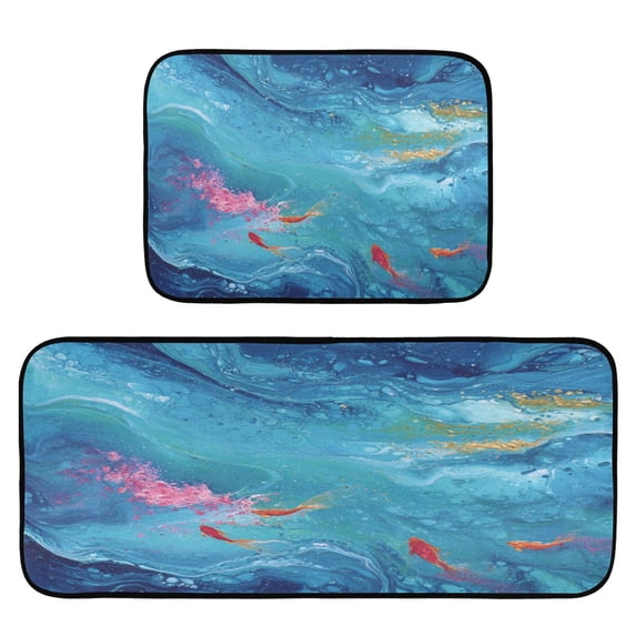 2-Piece Kitchen Mat Set Non Slip Washable Floor Mats Decorative Rugs for Kitchen Sink Laundry Blue Vortex