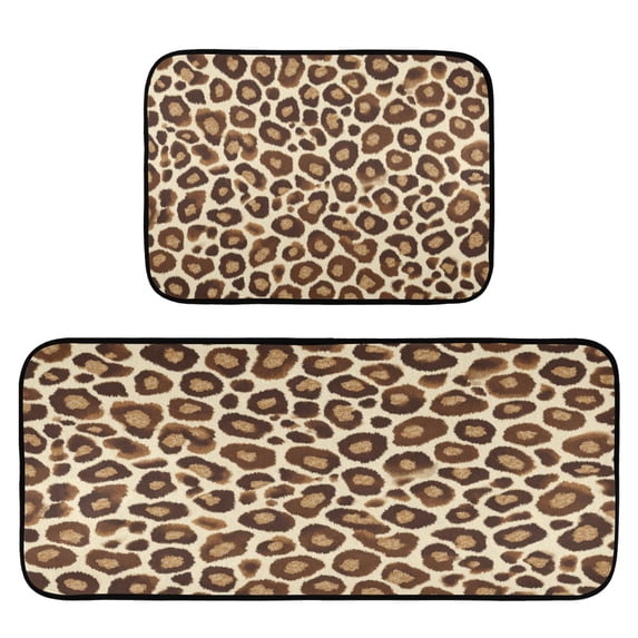 2-Piece Kitchen Mat Set Non Slip Washable Floor Mats Decorative Rugs for Kitchen Sink Laundry Brown Leopard Print Pattern