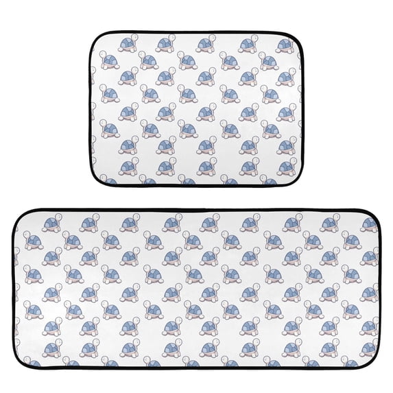 2-Piece Kitchen Mat Set Non Slip Washable Floor Mats Decorative Rugs for Kitchen Sink Laundry Cartoon Turtle Pattern