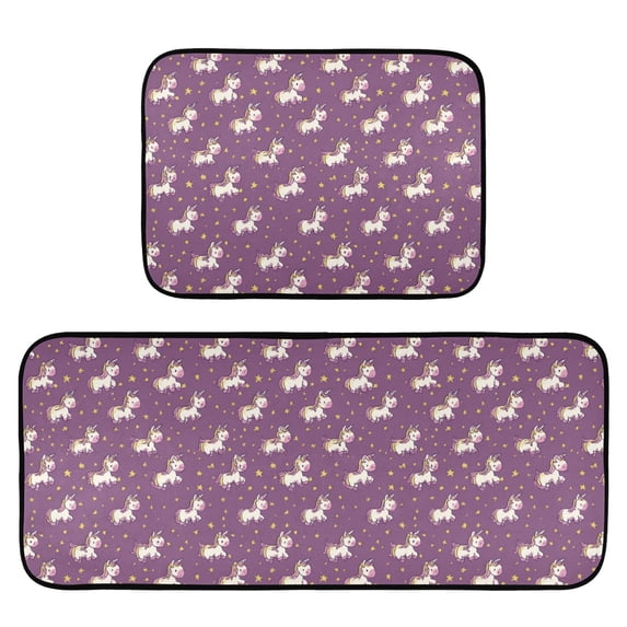 2-Piece Kitchen Mat Set Non Slip Washable Floor Mats Decorative Rugs for Kitchen Sink Laundry Cartoon Unicorns and Stars