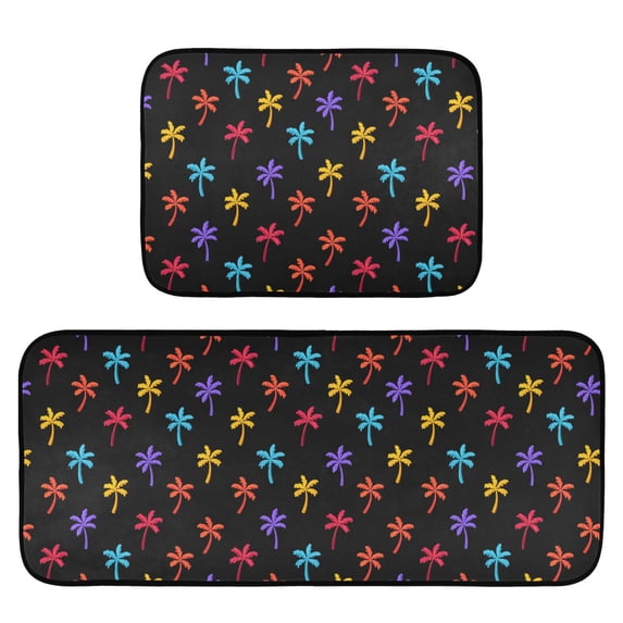 2-Piece Kitchen Mat Set Non Slip Washable Floor Mats Decorative Rugs for Kitchen Sink Laundry Colorful Palm Tree Icons