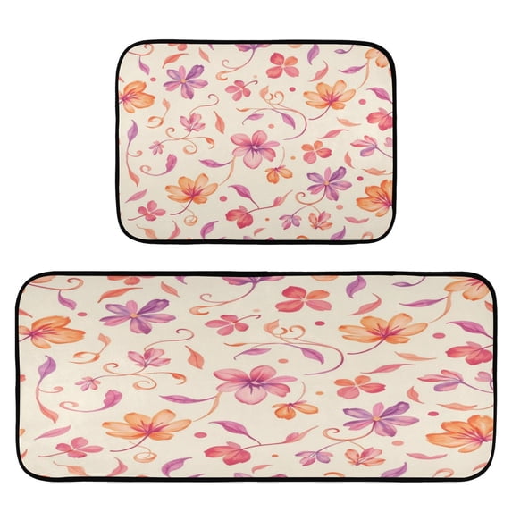 2-Piece Kitchen Mat Set Non Slip Washable Floor Mats Decorative Rugs for Kitchen Sink Laundry Curled Leaf Pattern