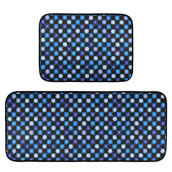 2-Piece Kitchen Mat Set Non Slip Washable Floor Mats Decorative Rugs for Kitchen Sink Laundry Cute Blue Flowers