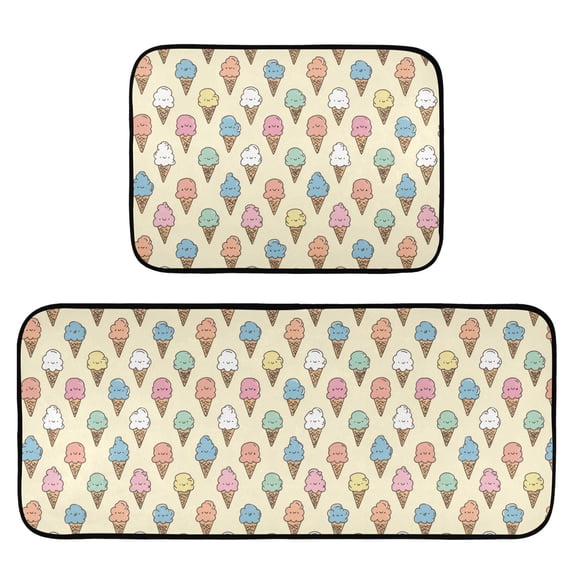 2-Piece Kitchen Mat Set Non Slip Washable Floor Mats Decorative Rugs for Kitchen Sink Laundry Cute Ice Cream Pattern