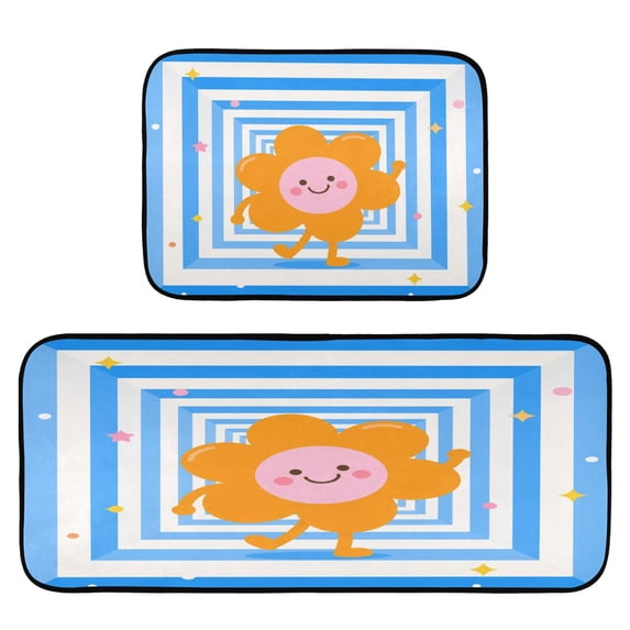 2-Piece Kitchen Mat Set Non Slip Washable Floor Mats Decorative Rugs for Kitchen Sink Laundry Cute Orange Flowers