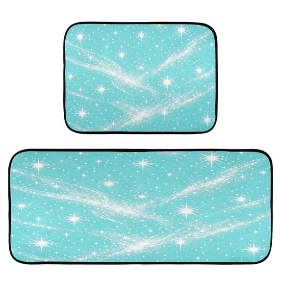 2-Piece Kitchen Mat Set Non Slip Washable Floor Mats Decorative Rugs for Kitchen Sink Laundry Cyan-blue Flashing Pattern