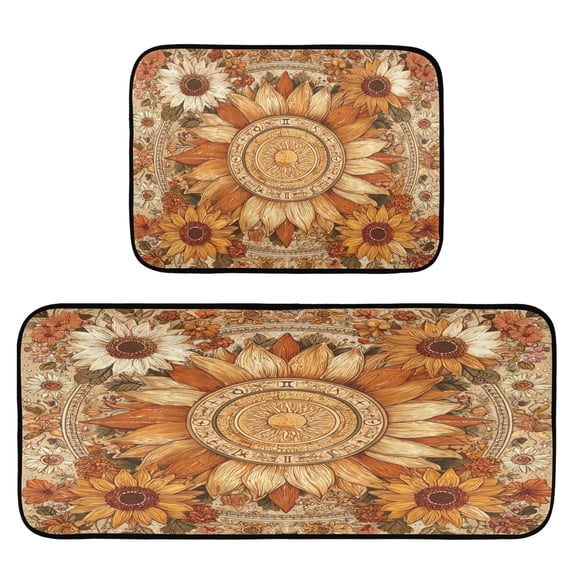 2-Piece Kitchen Mat Set Non Slip Washable Floor Mats Decorative Rugs for Kitchen Sink Laundry Decorative Sun Design
