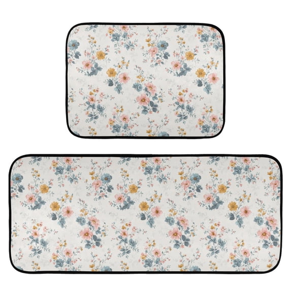 2-Piece Kitchen Mat Set Non Slip Washable Floor Mats Decorative Rugs for Kitchen Sink Laundry Delicate Pastel Floral Pattern