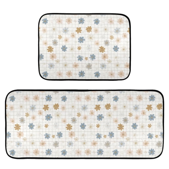 2-Piece Kitchen Mat Set Non Slip Washable Floor Mats Decorative Rugs for Kitchen Sink Laundry Delicate Pastel Flowers Pattern