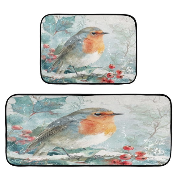 2-Piece Kitchen Mat Set Non Slip Washable Floor Mats Decorative Rugs for Kitchen Sink Laundry Elegant Little Robin