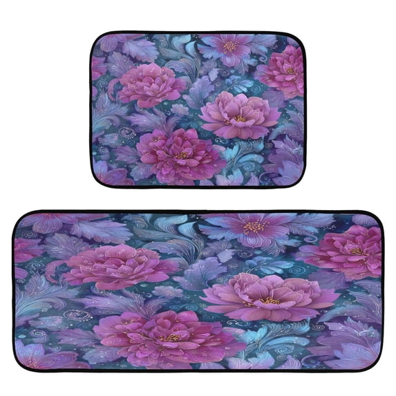 2-Piece Kitchen Mat Set Non Slip Washable Floor Mats Decorative Rugs for Kitchen Sink Laundry Exquisite Floral Illustration