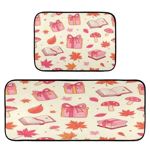2-Piece Kitchen Mat Set Non Slip Washable Floor Mats Decorative Rugs for Kitchen Sink Laundry Gift Box and Mushroom Pattern
