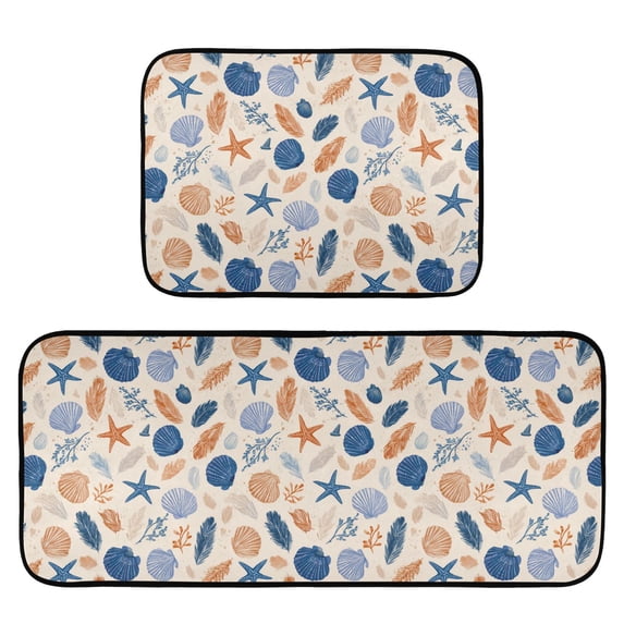 2-Piece Kitchen Mat Set Non Slip Washable Floor Mats Decorative Rugs for Kitchen Sink Laundry Hand-drawn Shell Pattern