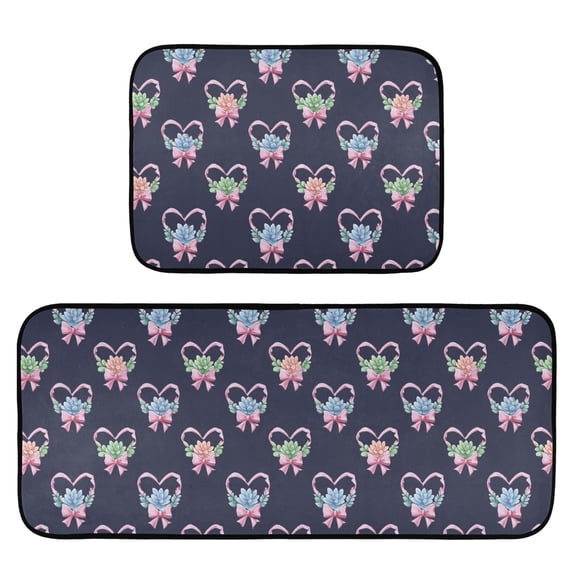 2-Piece Kitchen Mat Set Non Slip Washable Floor Mats Decorative Rugs for Kitchen Sink Laundry Heart Shape Succulents Pattern