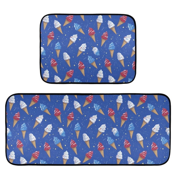 2-Piece Kitchen Mat Set Non Slip Washable Floor Mats Decorative Rugs for Kitchen Sink Laundry Ice Cream Cones and Shooting Stars