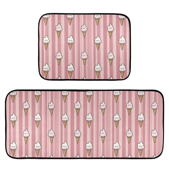2-Piece Kitchen Mat Set Non Slip Washable Floor Mats Decorative Rugs for Kitchen Sink Laundry Ice Cream Pattern with Striped
