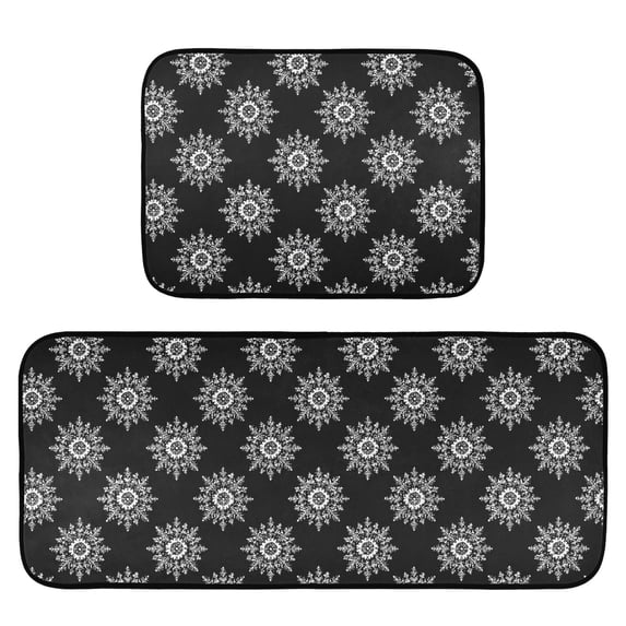 2-Piece Kitchen Mat Set Non Slip Washable Floor Mats Decorative Rugs for Kitchen Sink Laundry Lace Pattern with Snowflakes
