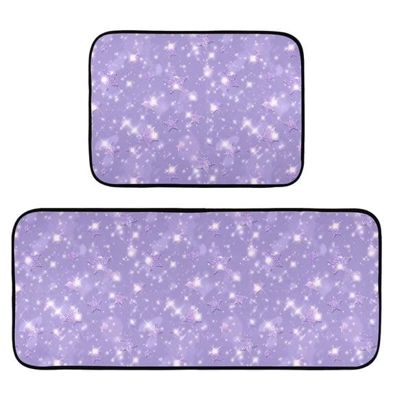 2-Piece Kitchen Mat Set Non Slip Washable Floor Mats Decorative Rugs for Kitchen Sink Laundry Lavender Glitter Stars Pattern