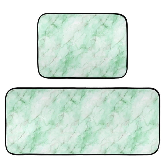 2-Piece Kitchen Mat Set Non Slip Washable Floor Mats Decorative Rugs for Kitchen Sink Laundry Light Green Marble Texture Pattern