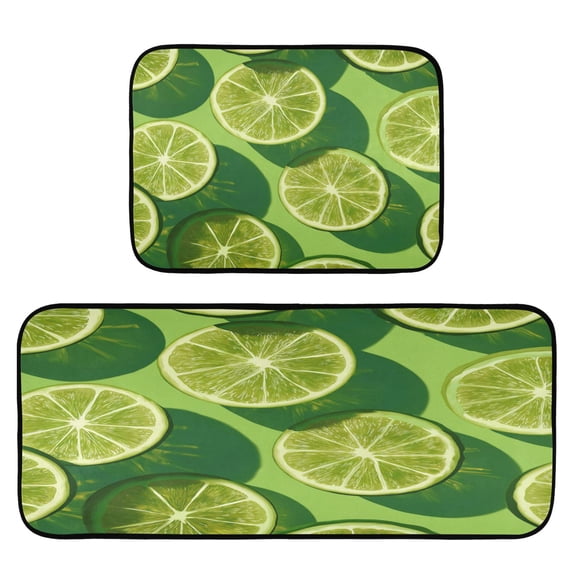 2-Piece Kitchen Mat Set Non Slip Washable Floor Mats Decorative Rugs for Kitchen Sink Laundry Lime Slice Image