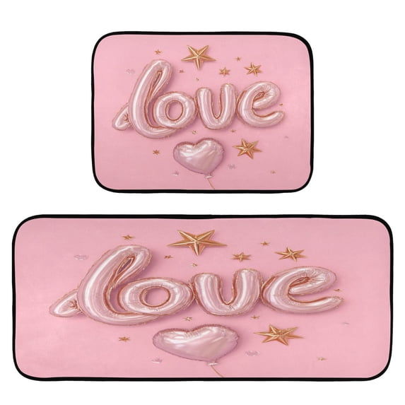 2-Piece Kitchen Mat Set Non Slip Washable Floor Mats Decorative Rugs for Kitchen Sink Laundry Love Balloons and Stars