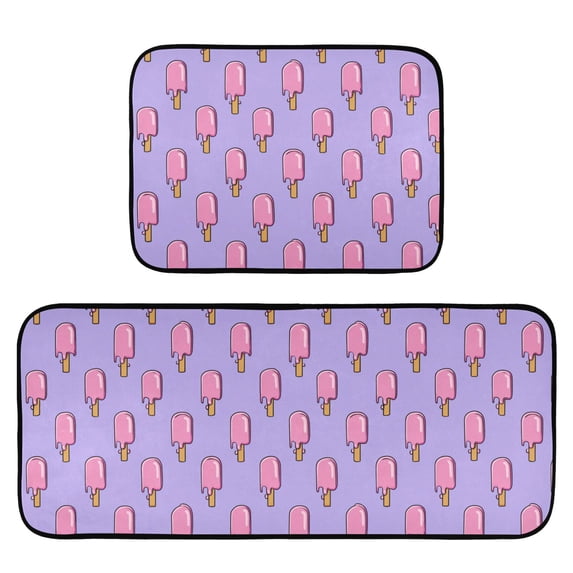 2-Piece Kitchen Mat Set Non Slip Washable Floor Mats Decorative Rugs for Kitchen Sink Laundry Melting Ice Popsicle Pattern