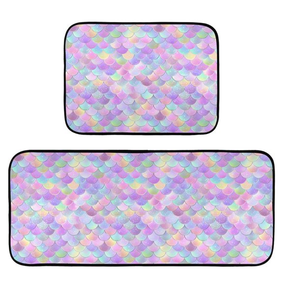 2-Piece Kitchen Mat Set Non Slip Washable Floor Mats Decorative Rugs for Kitchen Sink Laundry Mermaid Scale Pattern