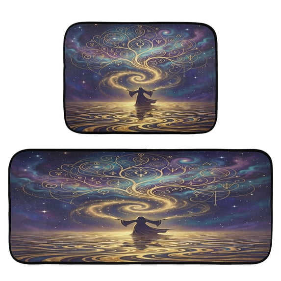 2-Piece Kitchen Mat Set Non Slip Washable Floor Mats Decorative Rugs for Kitchen Sink Laundry Mystical Silhouette