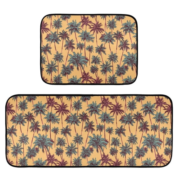 2-Piece Kitchen Mat Set Non Slip Washable Floor Mats Decorative Rugs for Kitchen Sink Laundry Palm Trees Pattern