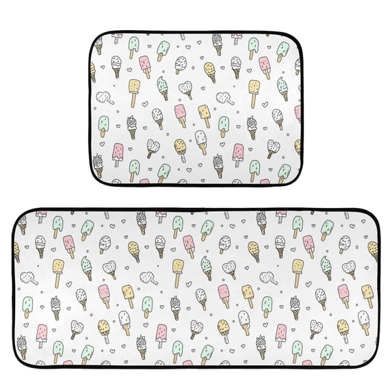 2-Piece Kitchen Mat Set Non Slip Washable Floor Mats Decorative Rugs for Kitchen Sink Laundry Pastel Ice Cream Pattern