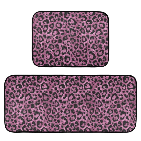 2-Piece Kitchen Mat Set Non Slip Washable Floor Mats Decorative Rugs for Kitchen Sink Laundry Pink Glitter Cheetah Print