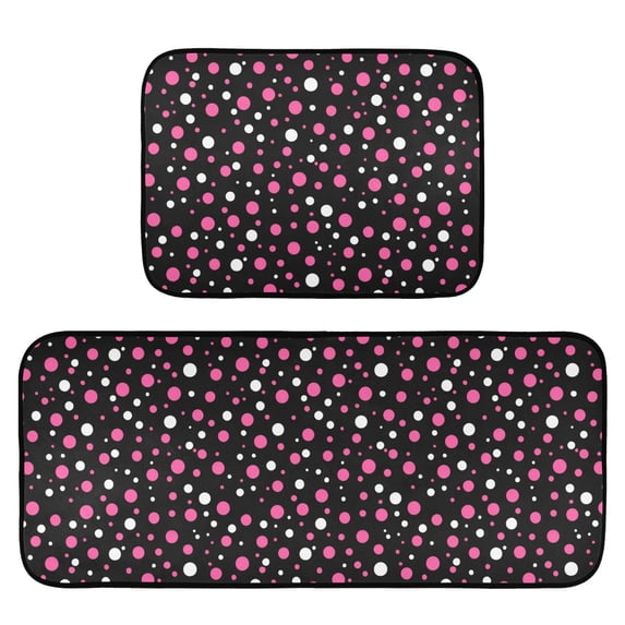 2-Piece Kitchen Mat Set Non Slip Washable Floor Mats Decorative Rugs for Kitchen Sink Laundry Pink and White Polka Dots