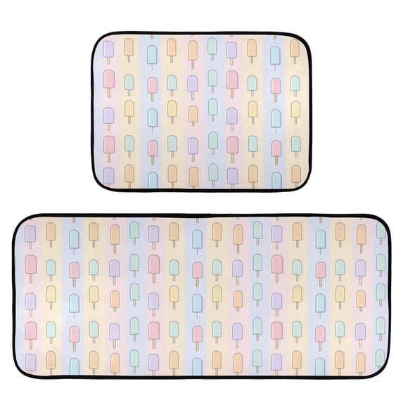 2-Piece Kitchen Mat Set Non Slip Washable Floor Mats Decorative Rugs for Kitchen Sink Laundry Popsicle Pattern
