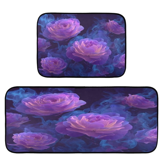 2-Piece Kitchen Mat Set Non Slip Washable Floor Mats Decorative Rugs for Kitchen Sink Laundry Purple Rose