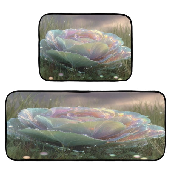 2-Piece Kitchen Mat Set Non Slip Washable Floor Mats Decorative Rugs for Kitchen Sink Laundry Rainbow Cabbage