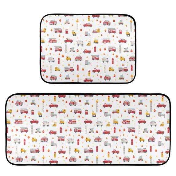 2-Piece Kitchen Mat Set Non Slip Washable Floor Mats Decorative Rugs for Kitchen Sink Laundry Red Fiery Awesome Patterns