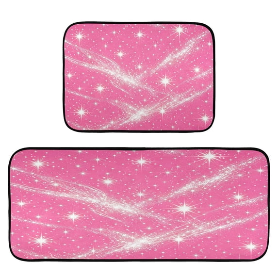 2-Piece Kitchen Mat Set Non Slip Washable Floor Mats Decorative Rugs for Kitchen Sink Laundry Rose Red Flashing Pattern