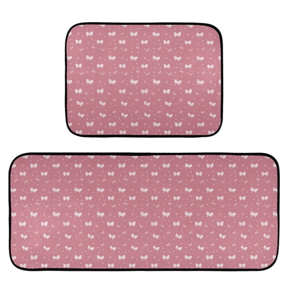 2-Piece Kitchen Mat Set Non Slip Washable Floor Mats Decorative Rugs for Kitchen Sink Laundry Small Bows and Dots Pattern