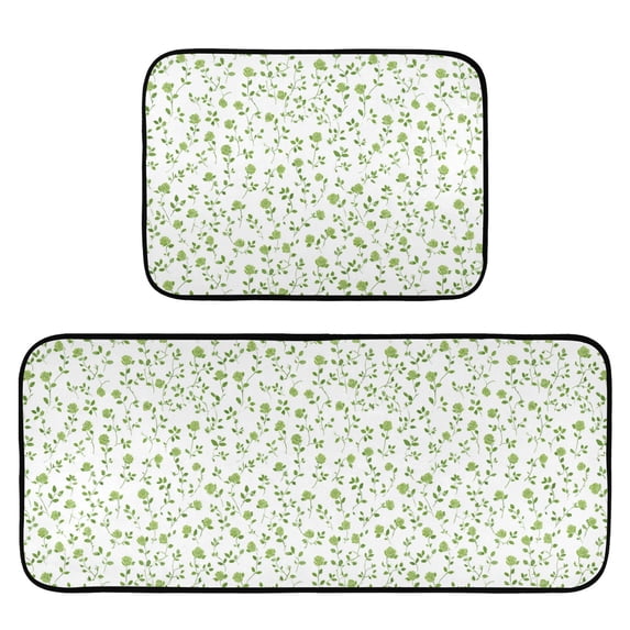 2-Piece Kitchen Mat Set Non Slip Washable Floor Mats Decorative Rugs for Kitchen Sink Laundry Small Green Rose Pattern