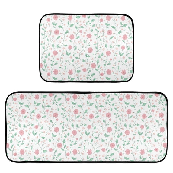 2-Piece Kitchen Mat Set Non Slip Washable Floor Mats Decorative Rugs for Kitchen Sink Laundry Spring Flowers and Vines