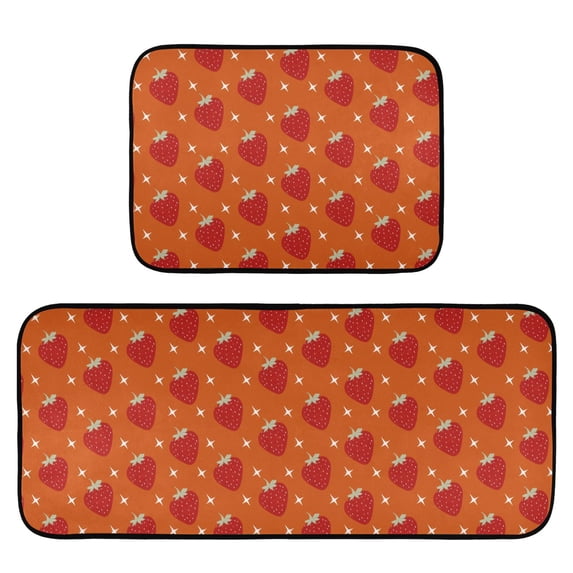 2-Piece Kitchen Mat Set Non Slip Washable Floor Mats Decorative Rugs for Kitchen Sink Laundry Strawberry and White Stars Pattern