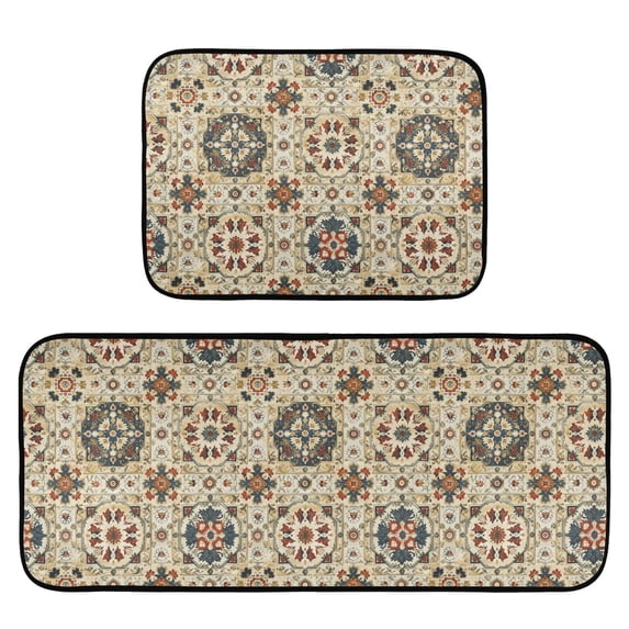 2-Piece Kitchen Mat Set Non Slip Washable Floor Mats Decorative Rugs for Kitchen Sink Laundry Traditional Intricate Pattern