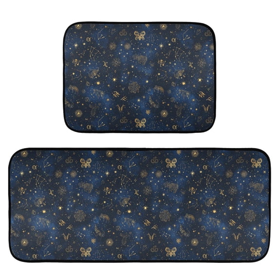 2-Piece Kitchen Mat Set Non Slip Washable Floor Mats Decorative Rugs for Kitchen Sink Laundry Twinkling Stars and Constellations