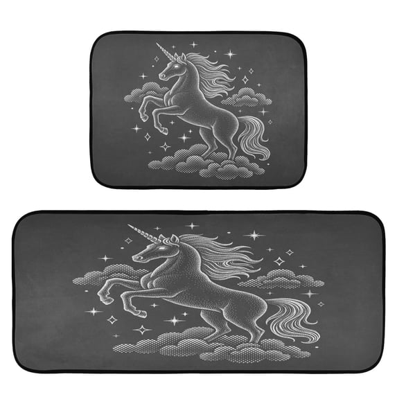2-Piece Kitchen Mat Set Non Slip Washable Floor Mats Decorative Rugs for Kitchen Sink Laundry Unicorn Made Of White Dots